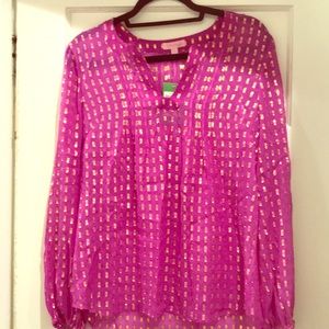 Colby silk metallic dot top